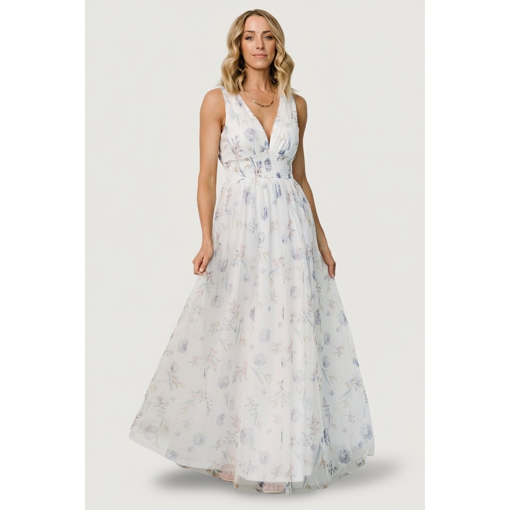 Baltic Born Kamila Tulle Maxi Dress 3XL White Floral Cottagecore Bridesmaid NWT